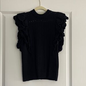 Who What Wear Black Ruffled Knit Top
